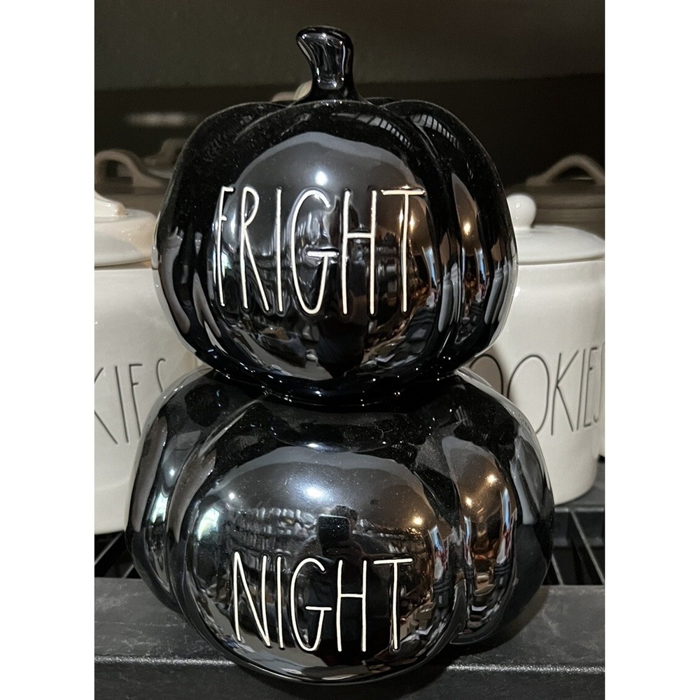 Rae Dunn FRIGHT NIGHT Large Iradescent Halloween Pumpkin Stack, Brand New, Rare